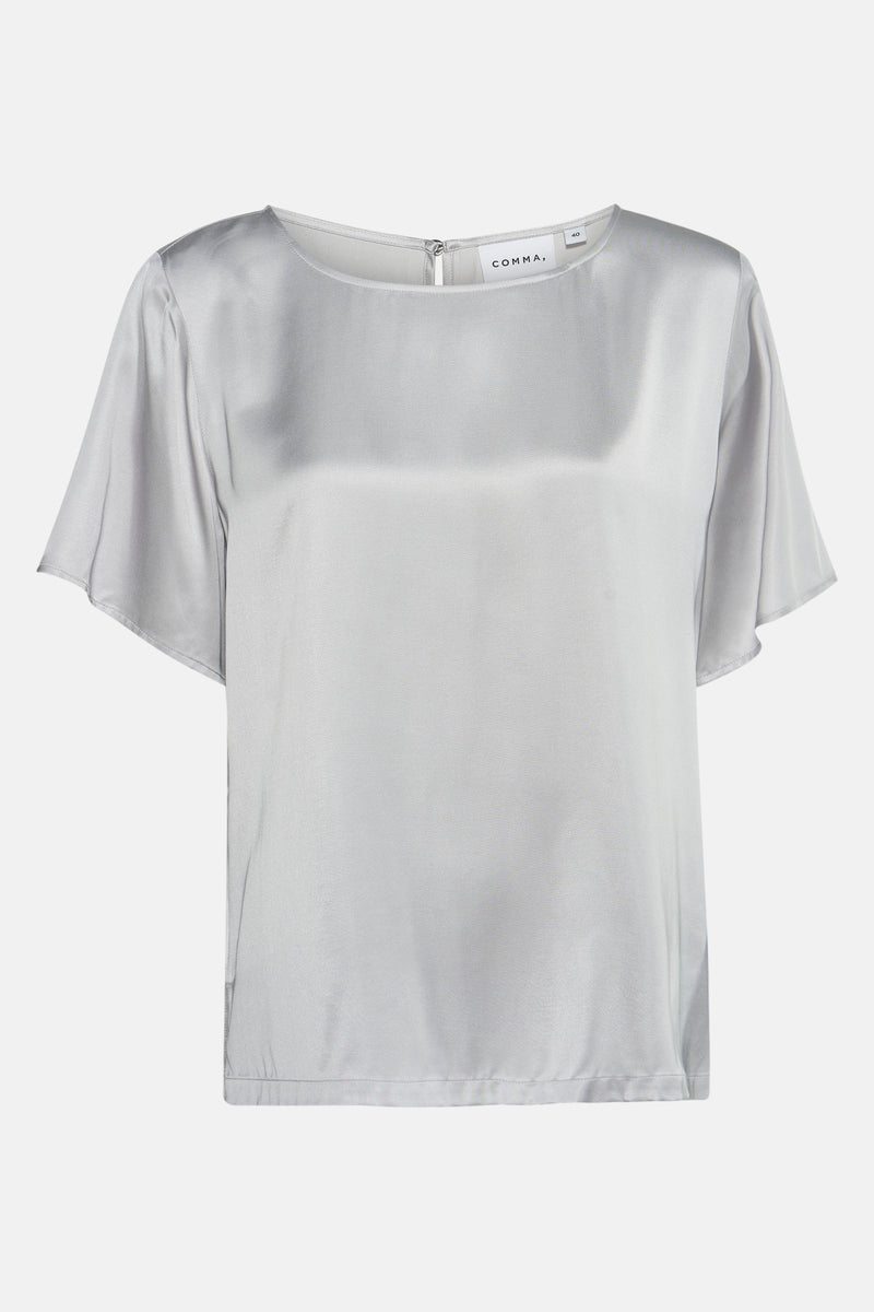 Grijze zijden blouse van COMMA, met korte, wijdvallende mouwen.