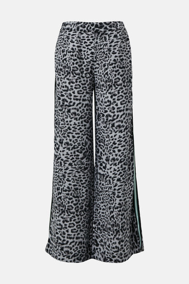 Pantalon large à motif léopard multicolore de COMMA avec des bandes latérales contrastées.