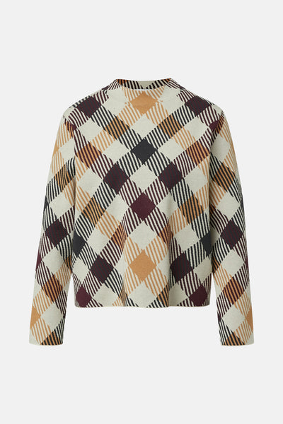 Pull multicolore de COMMA, à motif carreaux losanges bicolores.