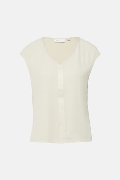 Beige T-shirt met korte mouwen van COMMA, met een V-hals en een rechte pasvorm.