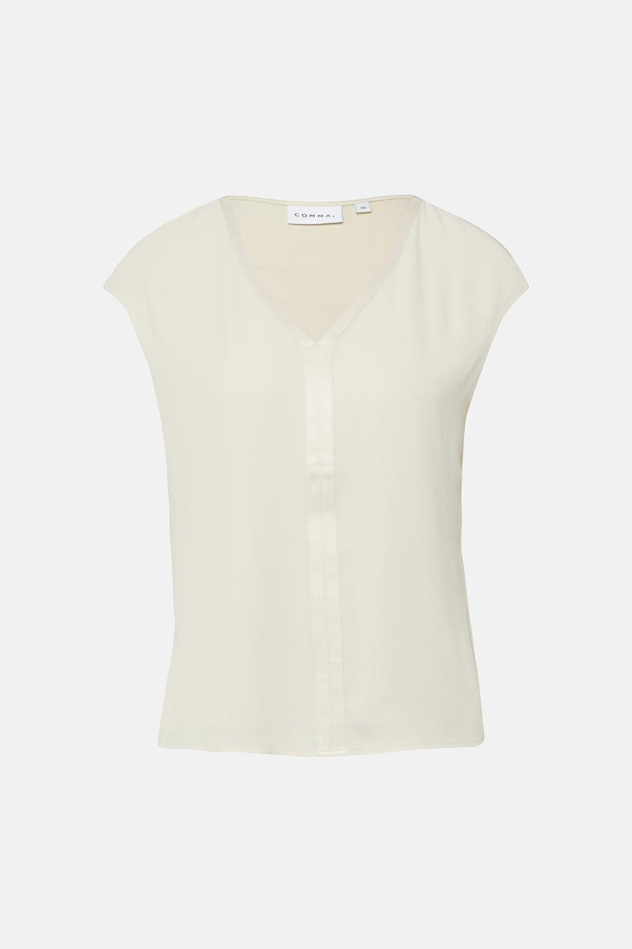 Beige T-shirt met korte mouwen van COMMA, met een V-hals en een rechte pasvorm.