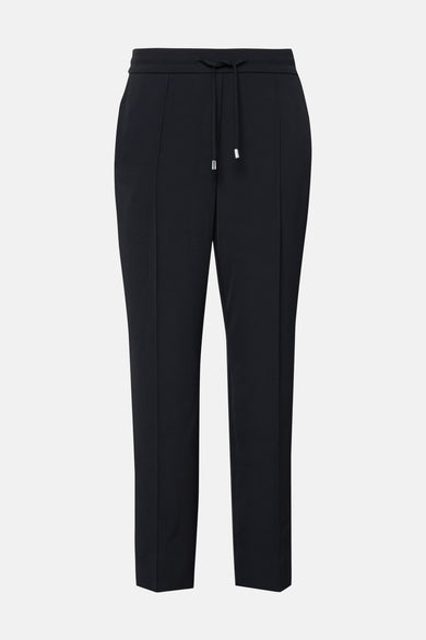 Blauwe COMMA pantalon met trekkoord in de taille en plooien aan de voorkant.