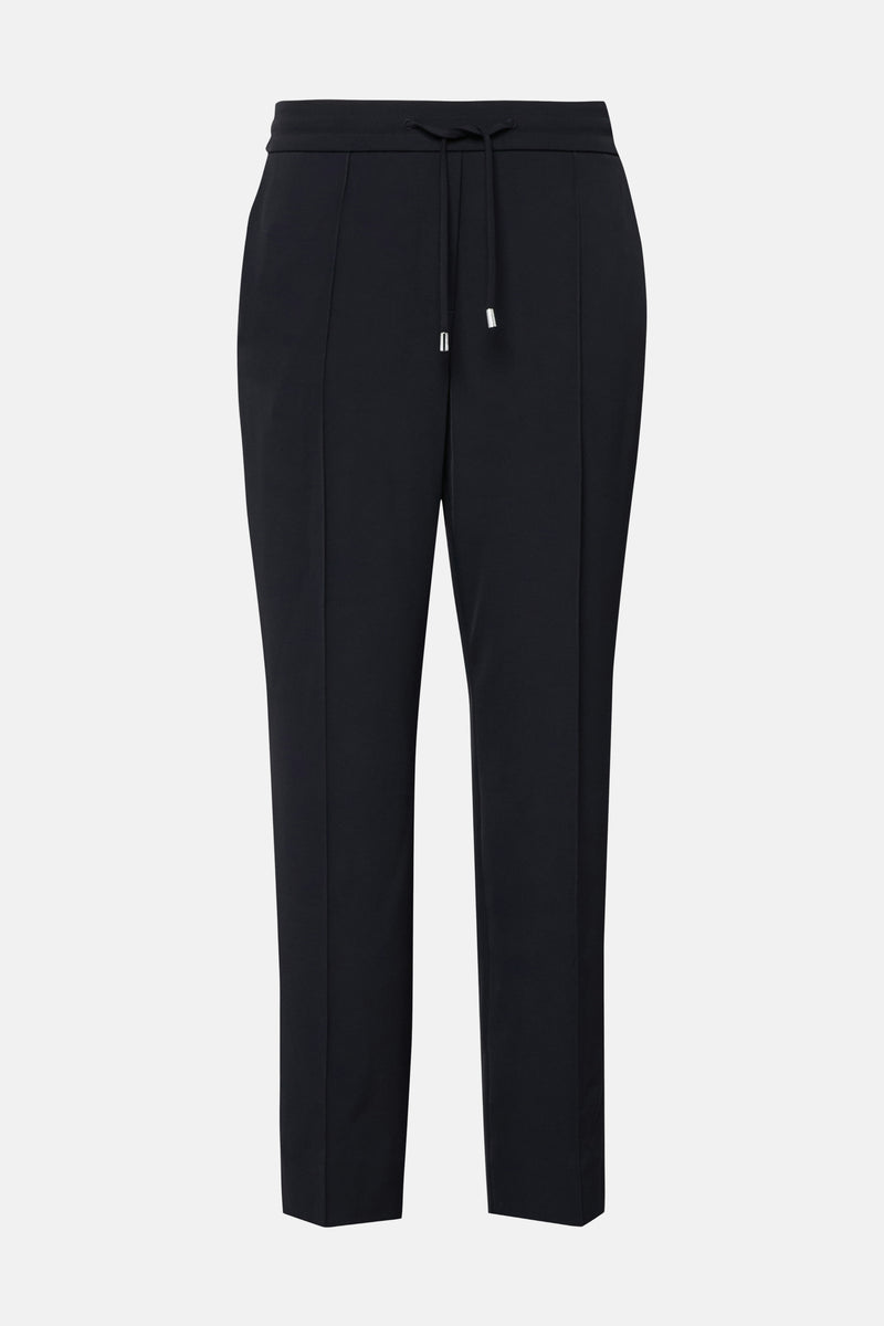 Blauwe COMMA pantalon met trekkoord in de taille en plooien aan de voorkant.