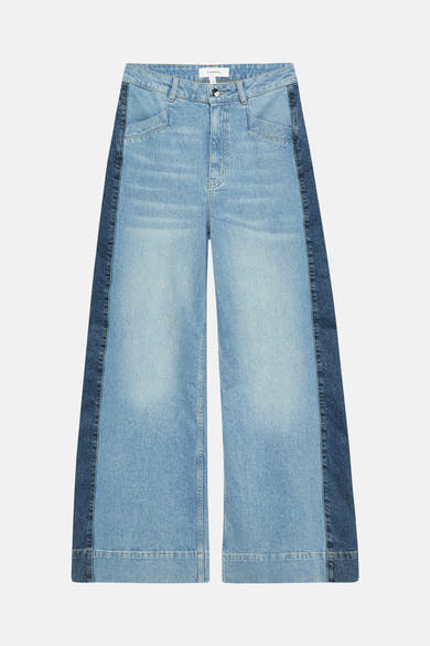 JEANS WIDE MET STREEP - mid blue denim
