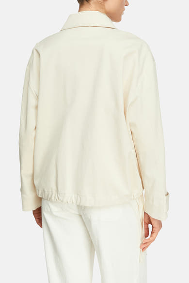 Veste courte beige de COMMA, avec manches longues et détail froncé à la taille.