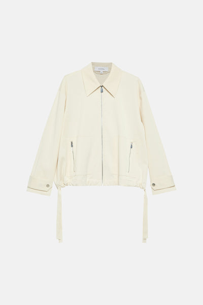 Veste courte beige de COMMA, avec fermeture éclair argentée et liens à nouer.