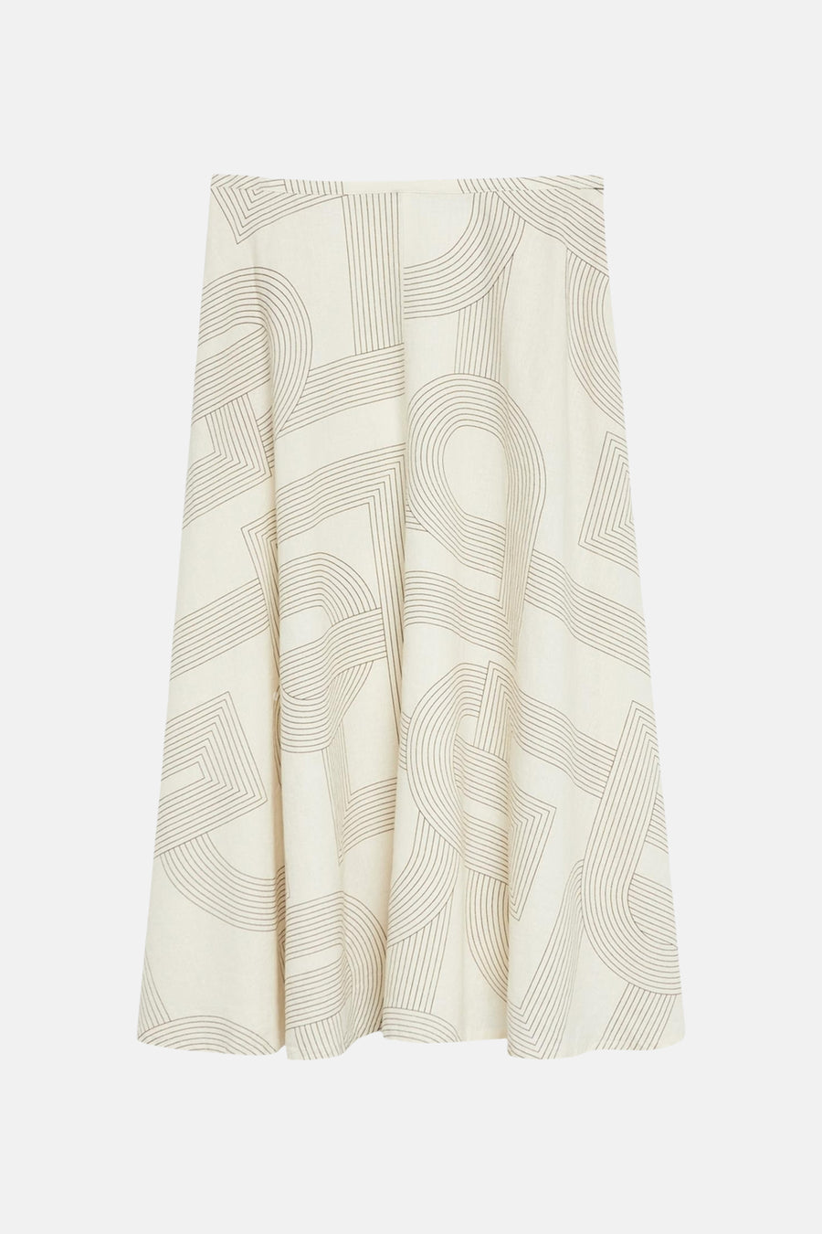Jupe longue beige de COMMA avec un motif géométrique abstrait de lignes fines et courbées.