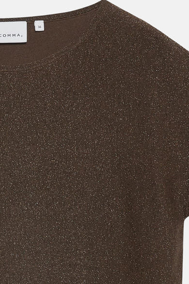 T-shirt brun à effet pailleté de COMMA avec encolure ronde.