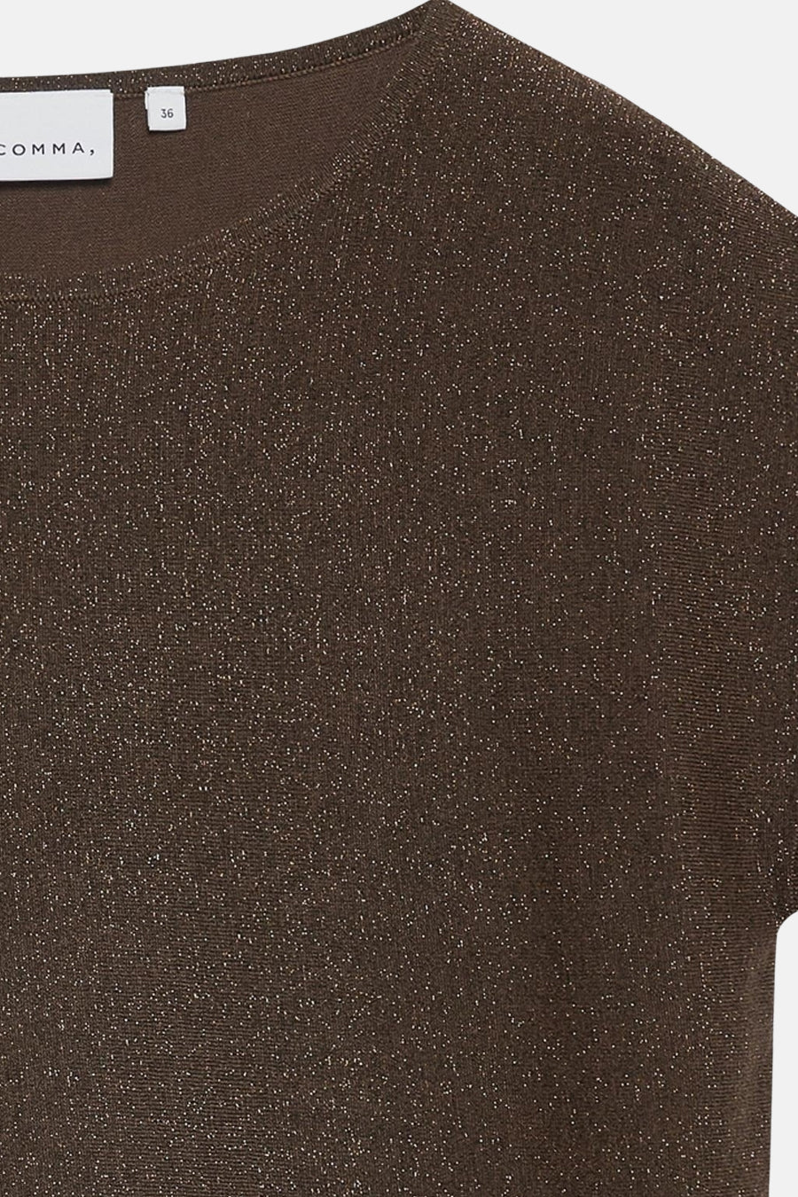 T-shirt brun à effet pailleté de COMMA avec encolure ronde.