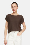 Bruin T-shirt met glittereffect van COMMA met ronde hals.