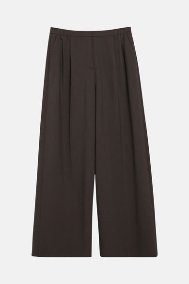Brown wide-leg suit trousers by COMMA, featuring front pleats and a structured fit, shown in front view.