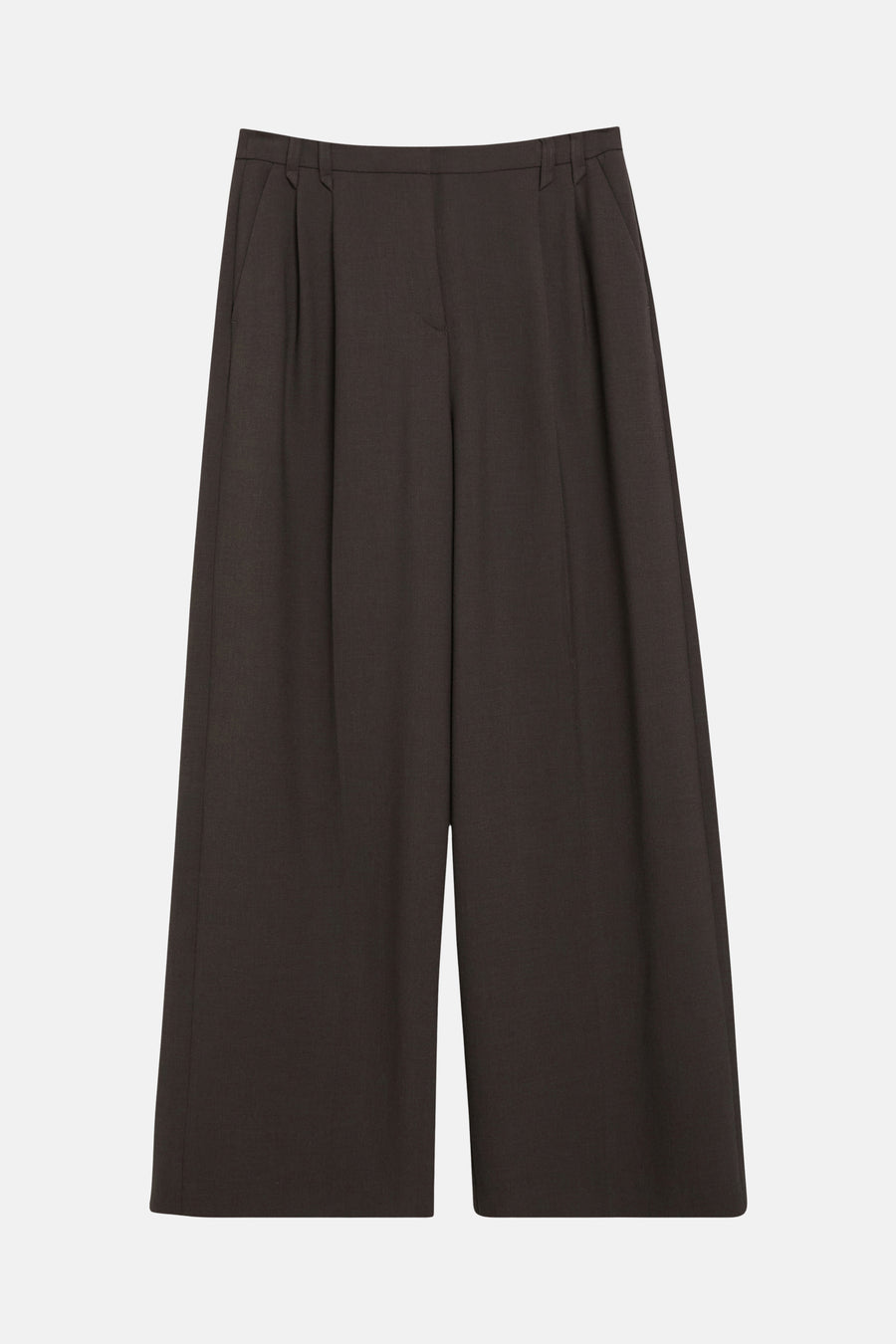 Brown wide-leg suit trousers by COMMA, featuring front pleats and a structured fit, shown in front view.
