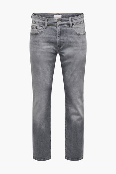 Lichte grijze straight jeans van ONLY & SONS, regular fit, egale wassing en subtiele details.