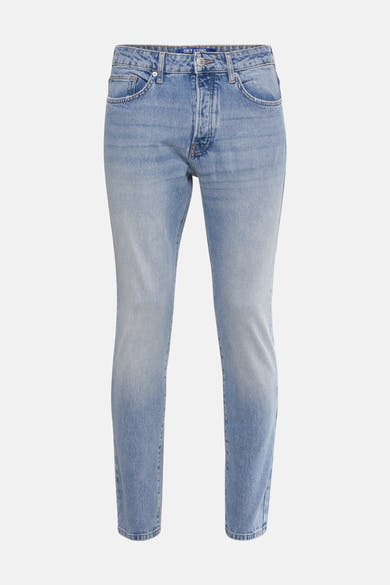 Lichtblauwe skinny jeans van ONLY & SONS, met contrasterende stikseldetails en versleten afwerkingen.