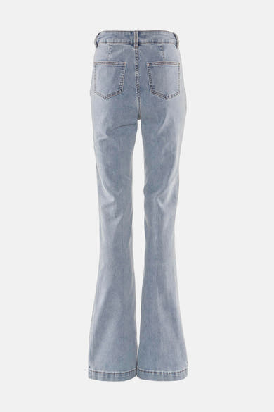 Jean bootcut in lichtblauw denim van Morgan de Toi, met achterzakken en uitlopende pijpen.