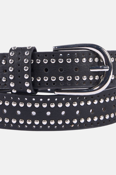 Ceinture noire de Morgan de Toi avec clous métalliques et perforations décoratives.