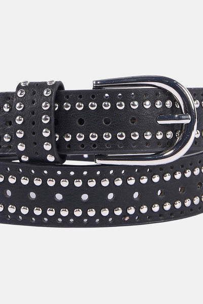 Ceinture noire de Morgan de Toi avec clous métalliques et perforations décoratives.