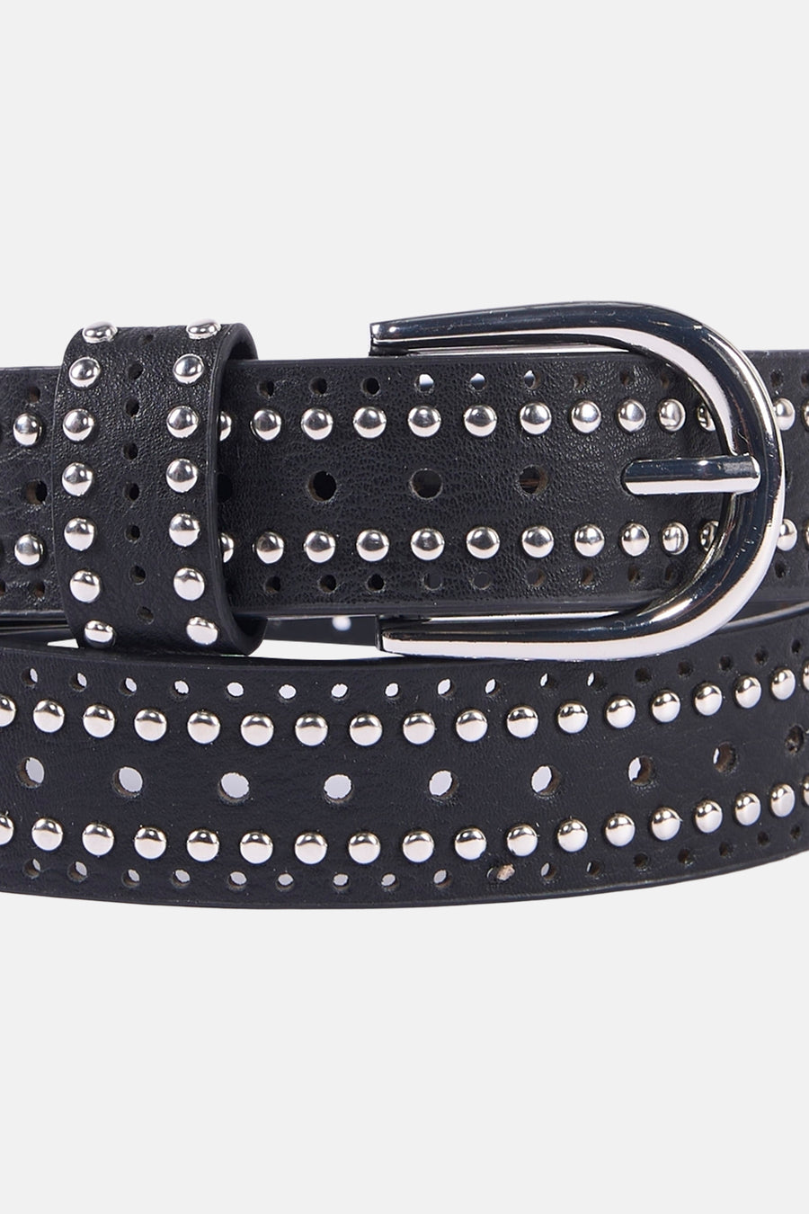 Ceinture noire de Morgan de Toi avec clous métalliques et perforations décoratives.