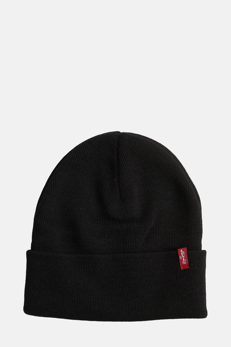 Zwarte muts van Levi's® Accessories, in ribgebreid, met omslag.