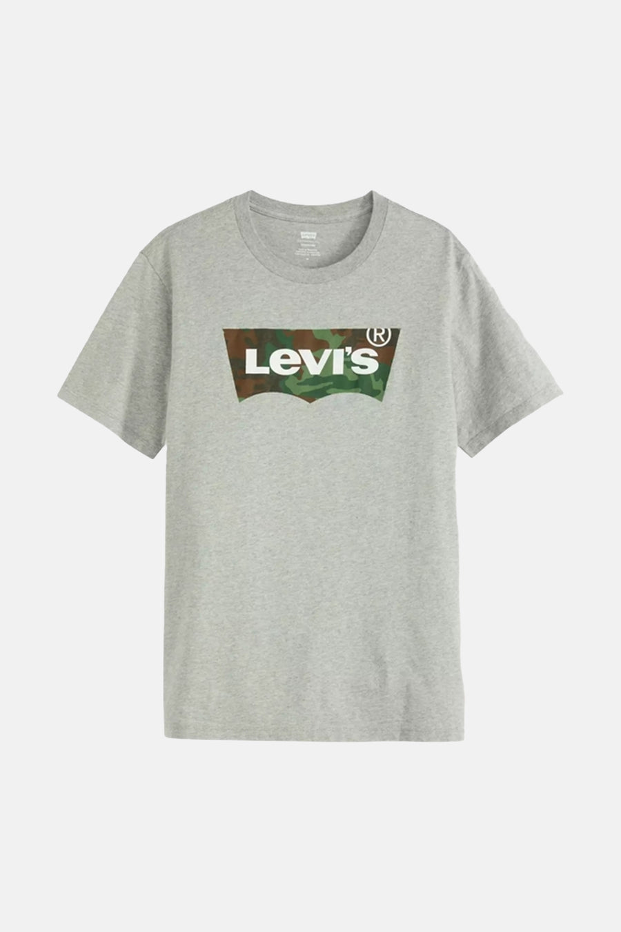 Grey short-sleeve t-shirt by Levi's with camouflage logo print, front view