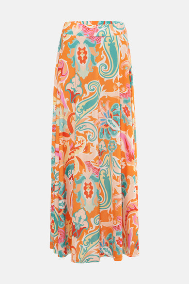 Lange veelkleurige rok van Terra di Siena, met paisley-patroon en elastische tailleband.
