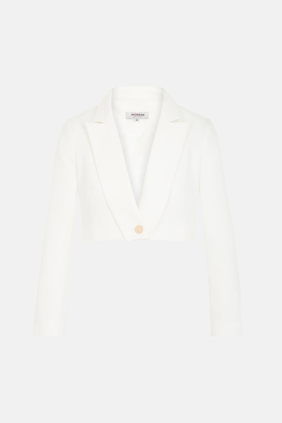 Veste écru de Morgan de Toi, coupe courte, avec un bouton doré.