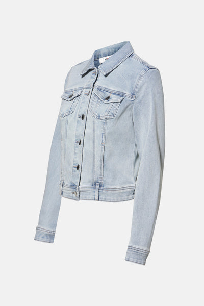 Lichtblauwe spijkerjas van denim van Morgan de Toi, met knopen en borstzakken met klep.