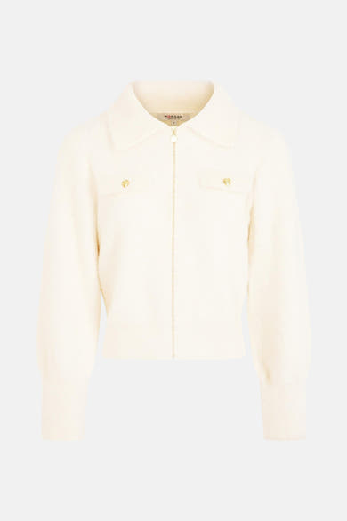 Gilet écru de Morgan de Toi avec fermeture éclair et poches décoratives à boutons dorés.