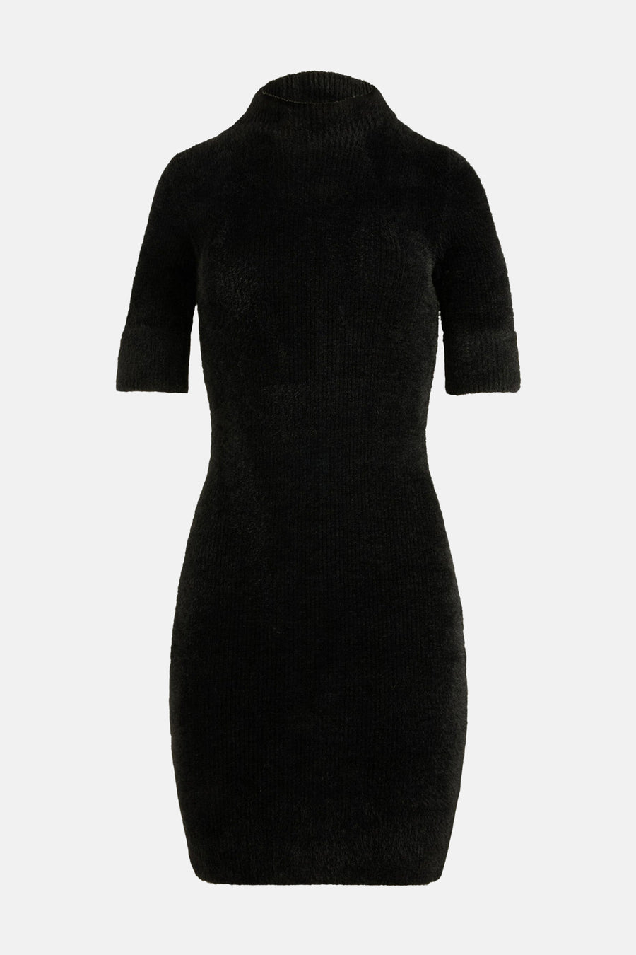 Robe noire à manches courtes de Morgan de Toi, en tricot duveteux et coupe moulante.