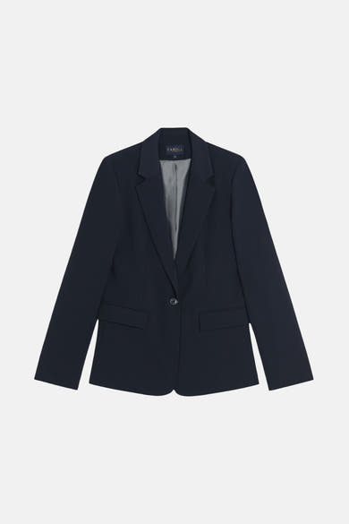 Blazer bleu de chez CAROLL, avec une doublure grise et une coupe classique à un bouton.