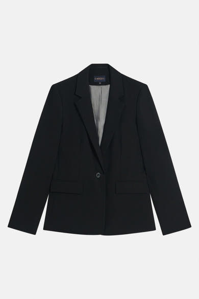 Blazer noir de CAROLL avec une doublure grise et une fermeture à un bouton.