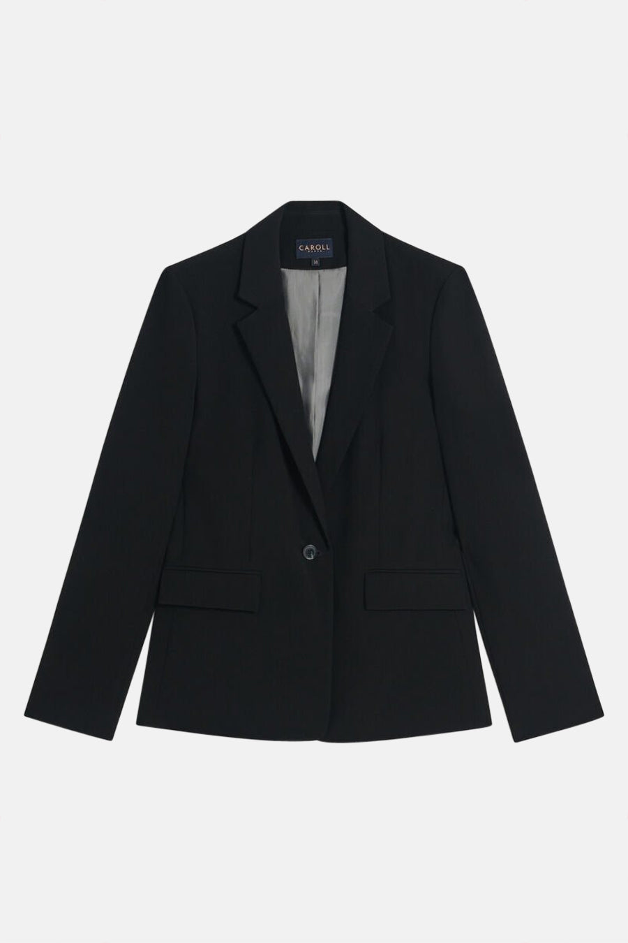 Blazer noir de CAROLL avec une doublure grise et une fermeture à un bouton.