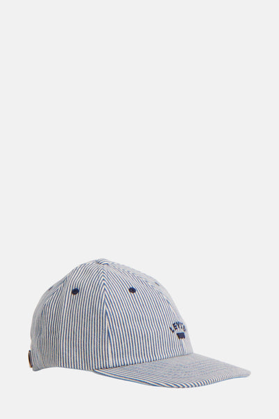 Casquette rayée bleue de Levi's® Accessories, avec logo brodé et bouton supérieur bleu marine.