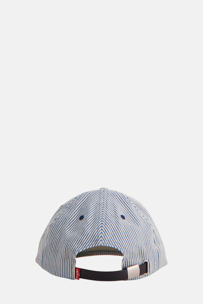 Casquette rayée bleu et blanc de Levi's® Accessories, avec une bride de réglage à l'arrière.
