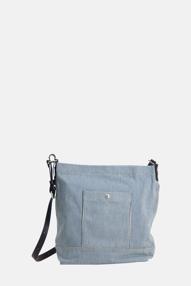 Blauwe gestreepte handtas van Levi's® Accessories met een voorvak met metalen knoop.
