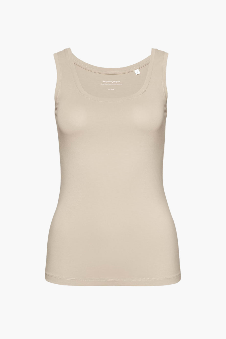 Beige hemdje van OPUS, aansluitende pasvorm, van gladde en fijne stof, op een witte achtergrond.