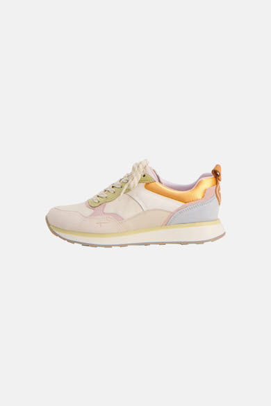Multikleuren sneakers van TAMARIS met suède details, vetersluiting en beige zool.