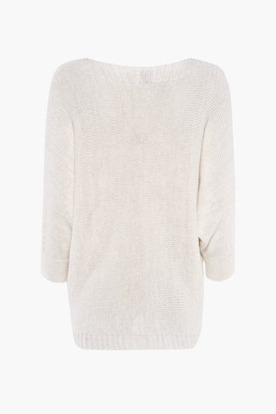 Pull écru de Terra di Siena, en maille légère, avec des manches trois-quarts, vue de dos.

