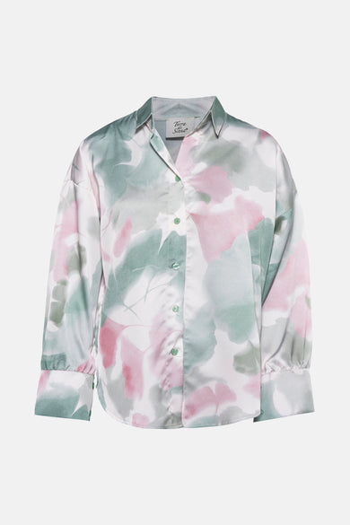 Multikleuren overhemd met lange mouwen van Terra di Siena met een abstract roze en zeegroen bloemenpatroon.