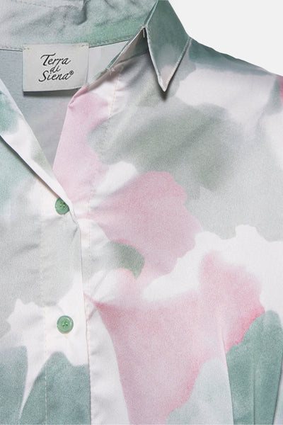 Multikleurig overhemd met lange mouwen van Terra di Siena, roze, groen en wit gespikkeld patroon, klassieke pasvorm.
