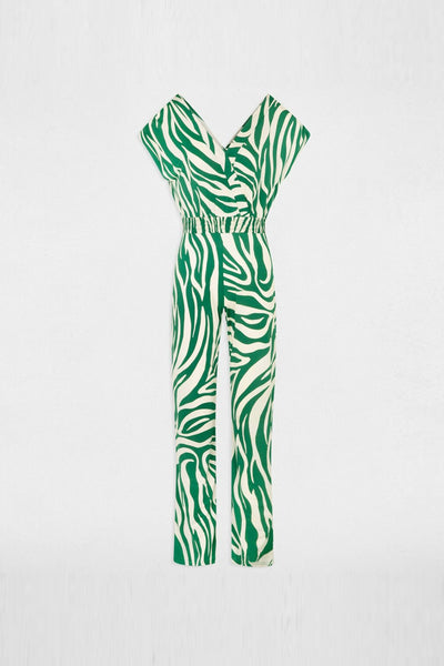 Combinaison verte de Morgan de Toi, imprimé zèbre, manches courtes, taille élastique.