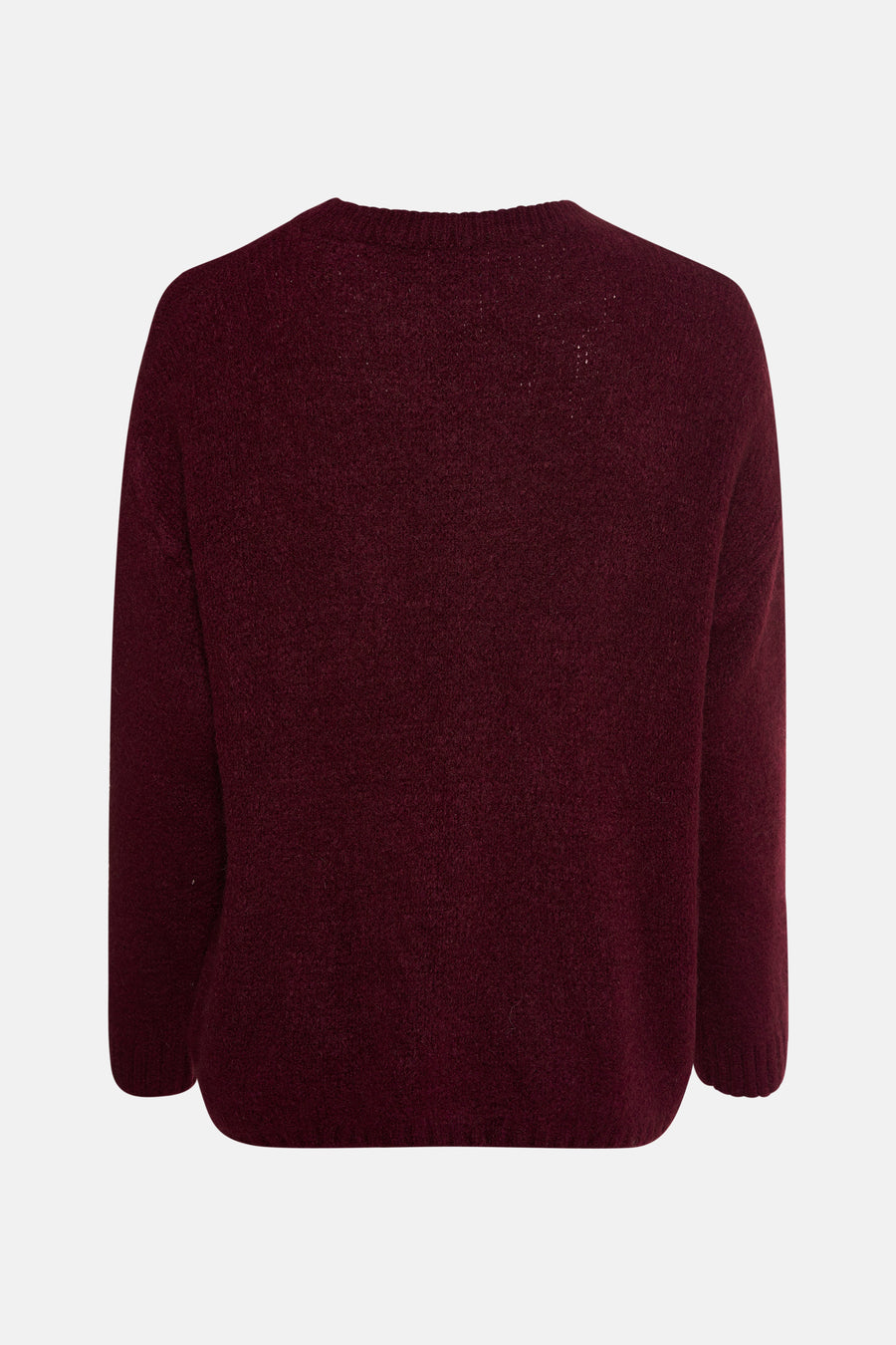 Pull à col rond bordeaux de Terra di Siena, en tricot texturé, vue de dos.
