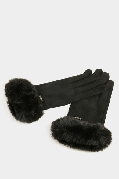 Zwarte handschoenen van Morgan de Toi met imitatiebontafwerking.