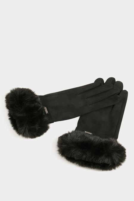 Zwarte handschoenen van Morgan de Toi met imitatiebontafwerking.
