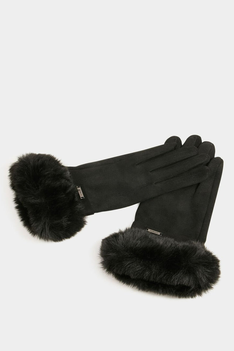 Zwarte handschoenen van Morgan de Toi met imitatiebontafwerking.