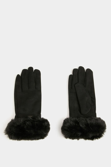 Zwarte handschoenen van Morgan de Toi met pluizige imitatiebontrand.