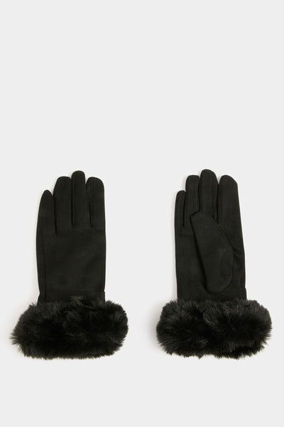 Zwarte handschoenen van Morgan de Toi met pluizige imitatiebontrand.