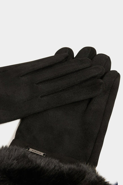 Gants noirs par Morgan de Toi avec garniture en fausse fourrure.