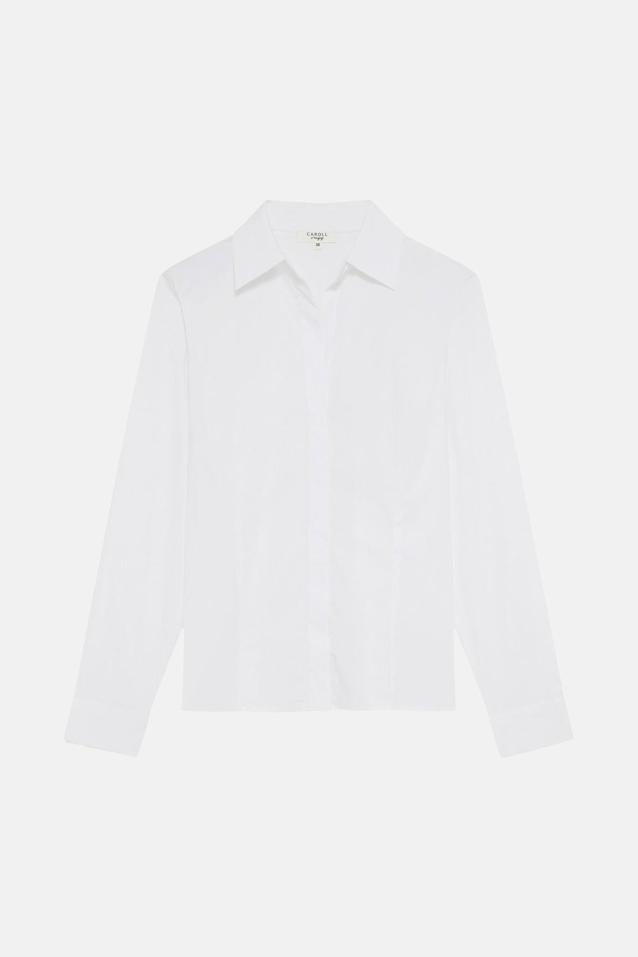 Chemise blanche à manches longues de CAROLL, classique et élégante, présentée à plat.
