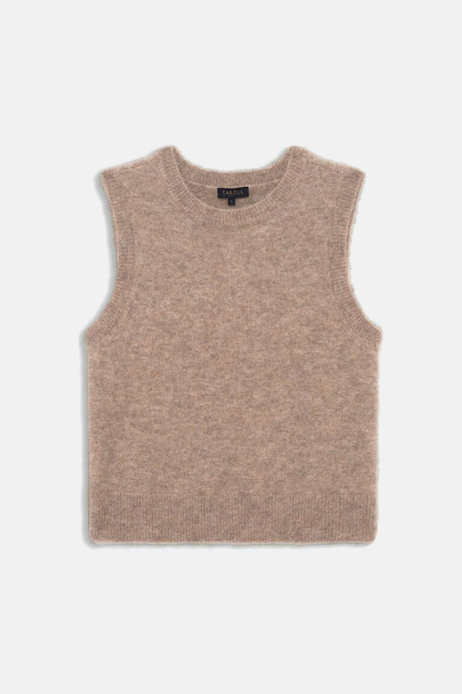 Débardeur beige par CAROLL, en maille duveteuse et coupe droite.